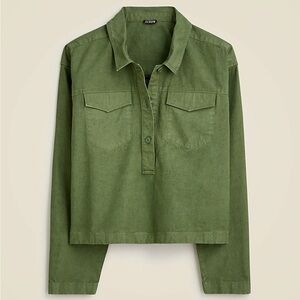 J.Crew Popover shirt in cotton-linen blend in Turf Moss